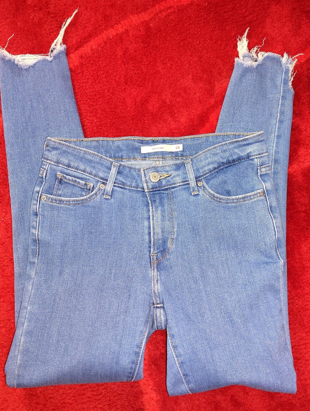 Levi's 711 Skinny Jeans with Raw Frayed Hem Sz 26